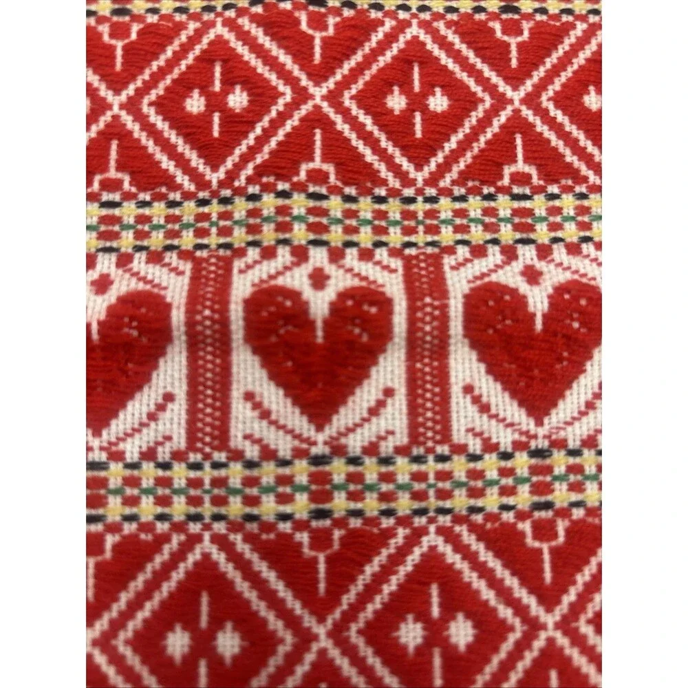 Handmade Small Wall Hanging Tapestry Red & White Hearts Made In Croatia